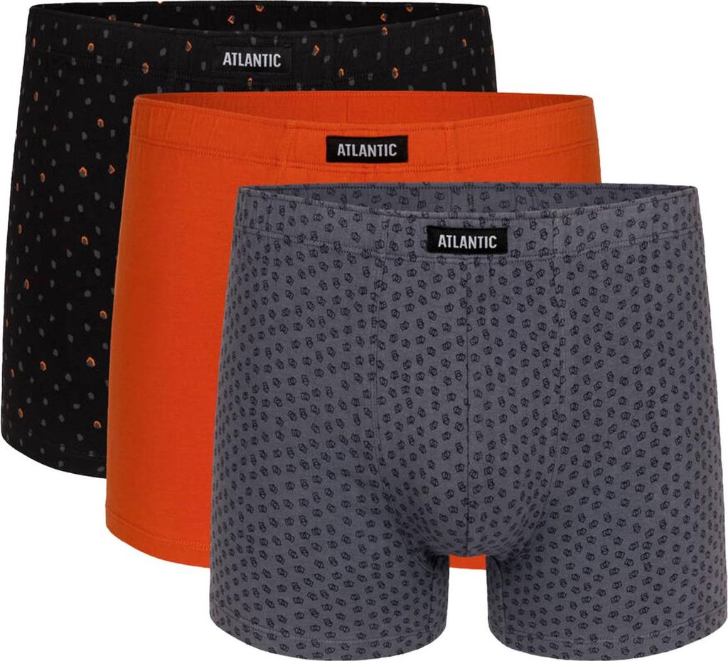 Atlantic Herren Boxershorts Set - Bequeme Unterwäsche aus 95% Baumwolle, 5% Elasthan, Enganliegend, Print Design, 3er Pack, Farben: Orange, Grau, ...
