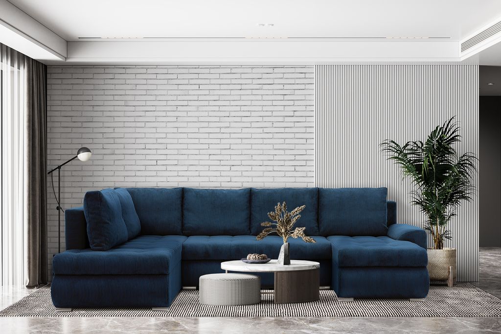 Ecksofa TOKIO II PRO mit Schlaffunktion - Eckcouch mit 3 Bettkasten - POSO 005 Dunkelblau LINKS (Muster 1)