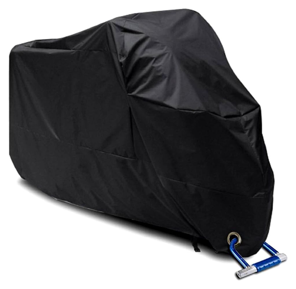 Wasserdicht Motorradabdeckung Roller Abdeckplane Motorradgarage Outdoor 190T Motorradplane Cover Schutzhülle Staubdicht, 245 * 105 * 125 cm Schwarz
