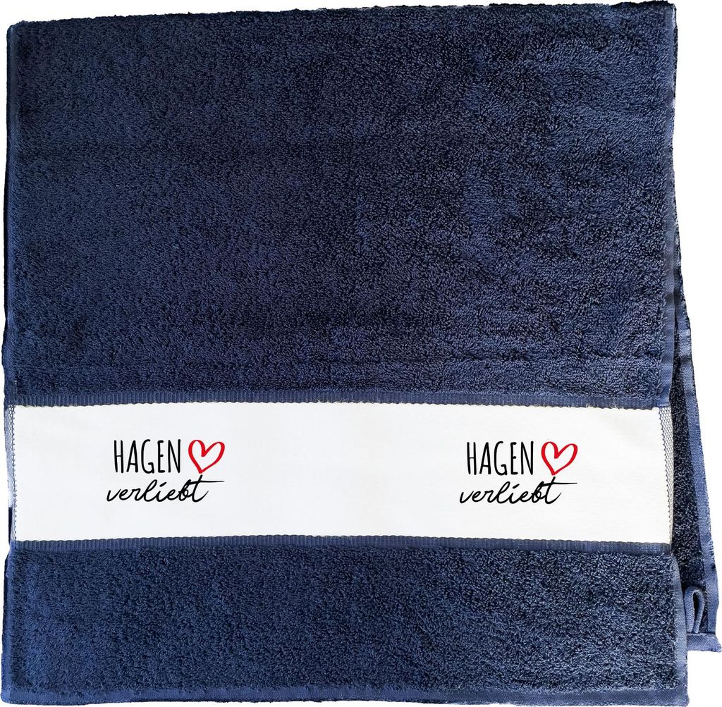 Huuraa Handtuch Hagen verliebt 50x100cm French Navy Baumwolle Handtuch Geschenkidee