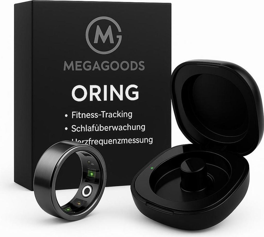 Smart Ring Herren Damen Health Tracker schwarz wasserdicht Akku Größe 9 DE.