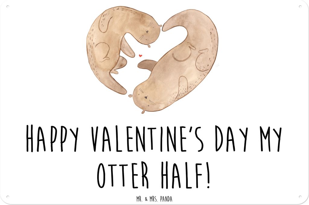 Mr. & Mrs. Panda Wandbild Otter Valentine DIN A3 - Weiß - Geschenk, Freund, Freundin, Hochzeitstag, für Frauen, Partner, Schild, tafel, Metallbil...