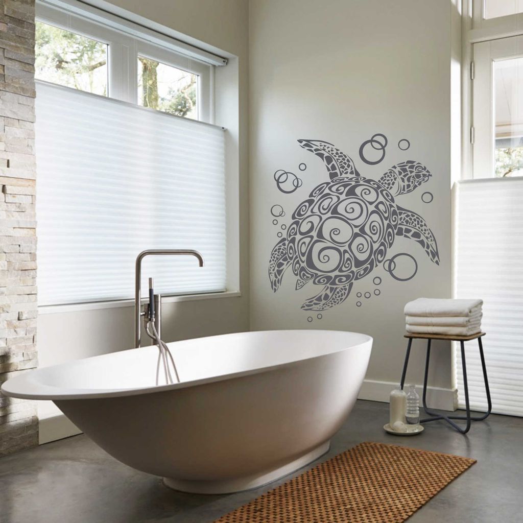 Wandtattoo - Wandaufkleber - Wandtattoo "Bubble Turtle" - 30cm x 28cm dunkelgrau - Dekoration Küche Wohnzimmer Wand