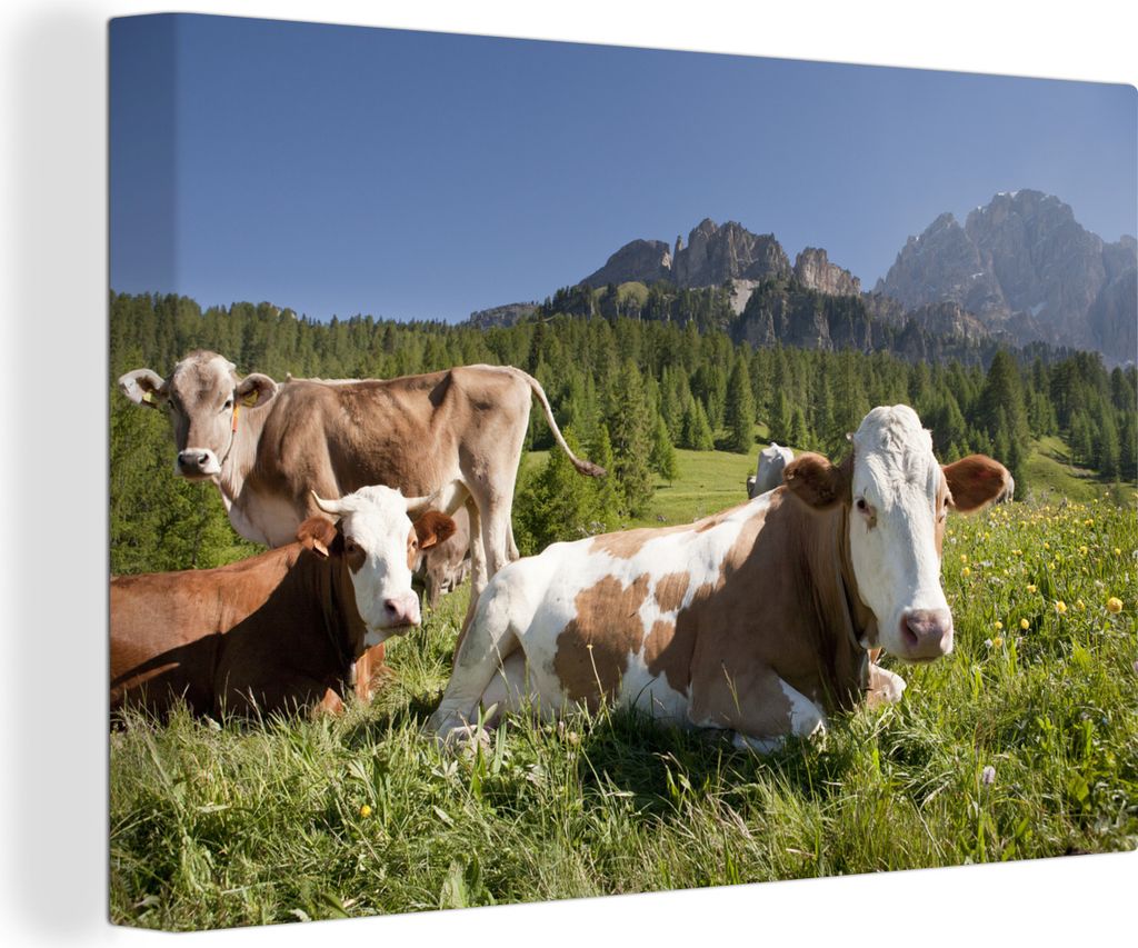 OneMillionCanvasses - Leinwandbilder - 140x90 cm, Blumen - Kuh - Gras, Wandbilder Kunstdruck Wanddekoration