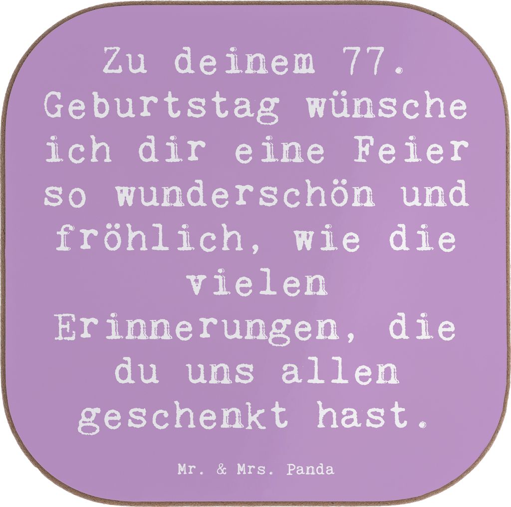Mr. & Mrs. Panda Tassenuntersetzer Spruch 77. Geburtstag - Lavendeltraum - Geschenk, Untersetzer für Gläser, Tischuntersetzer, Happy Birthday, Fe...