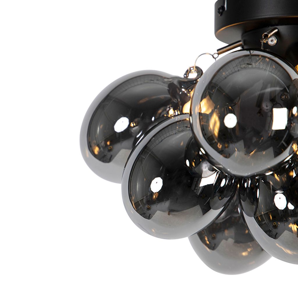 Art Deco Hängelampe schwarz mit Rauchglas 8 Lampen - Uvas