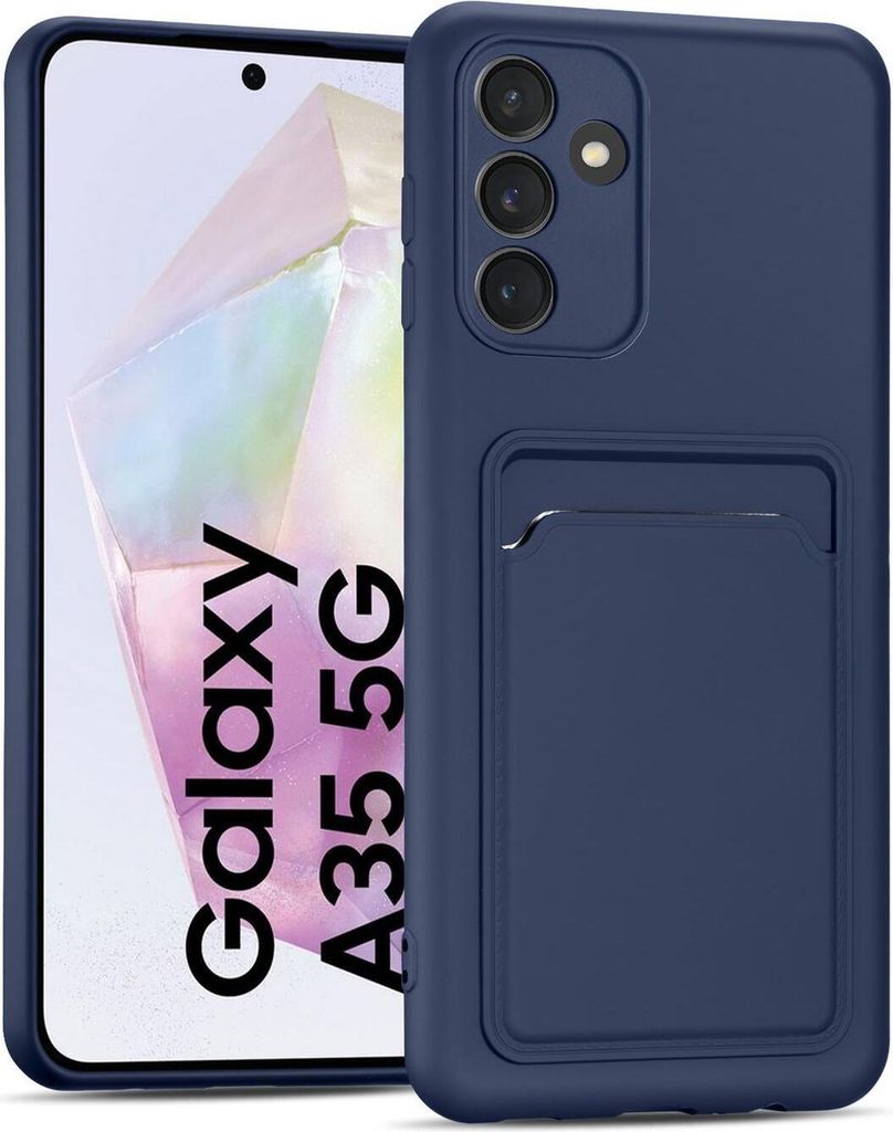 Conie Schutzhülle für Samsung Galaxy A35 5G mit Kartenfach Tasche Case Cover Bumper Silikon Hülle in Blau