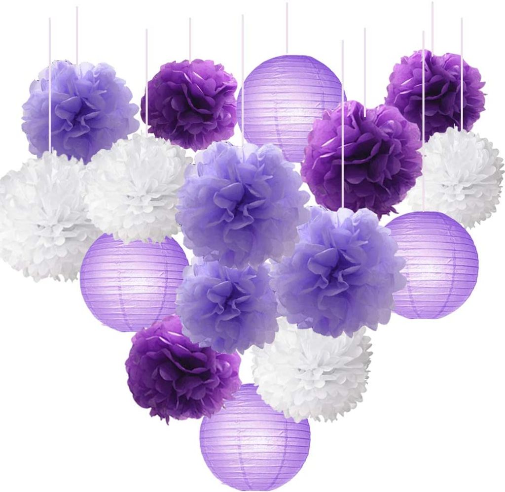 16pcs,Seidenpapier,Blumen,Ball,Pom,Poms,Gemischte,Papierlaternen,Bastelset,für,Lavendel,Lila,Themen,Geburtstag,Party,Dekor,Baby,Shower,Decor,Hochz...