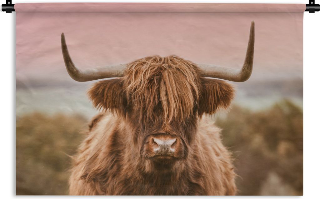 MuchoWow Wandteppich Wandbehang Kuh - Schottisches Hochlandrind - Tier 120x80 cm Tapisserie Dekoration Wandtuch - Wanddekorationen - Wandtücher