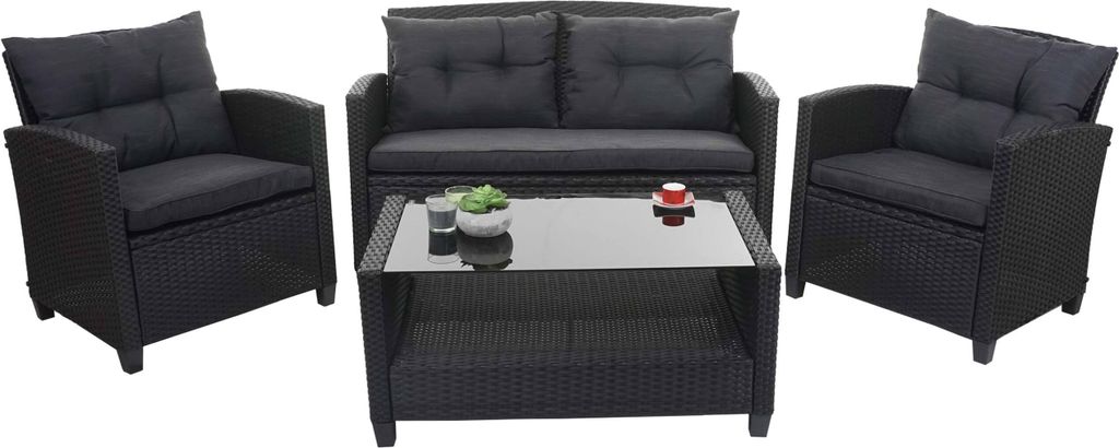 XXL Poly-Rattan Garnitur HWC-F10, Balkon-/Garten-/Lounge-Set Sitzgruppe, Sofa Sessel mit Kissen Spun Poly anthrazit