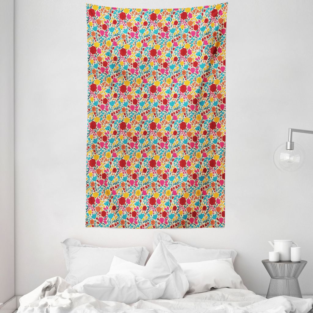 ABAKUHAUS Blume Wandteppich und Tagesdecke, Silhouetten von Blumen aus Weiches Mikrofaser Stoff Waschbar ohne Verblassen Digitaldruck, 140 x 230 cm...