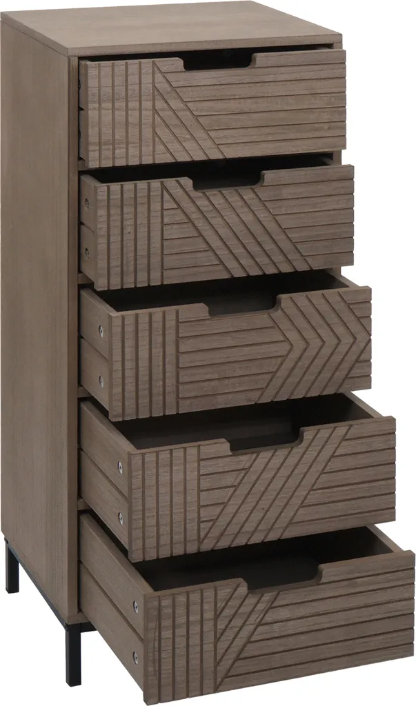 Commode Gain de Place 5 Tiroirs Design 3D Bois Métal - HWC-N90