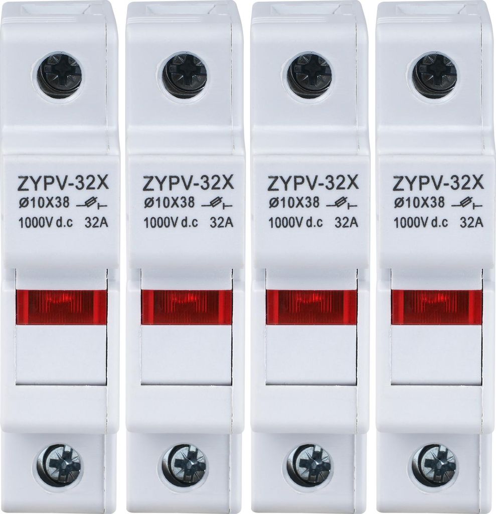 4er Pack Solar PV Sicherungshalter 1P DC1000V 32A DIN-Schiene ZYPV-32X Sicherungsbasis mit Anzeigeleuchte 10x38mm