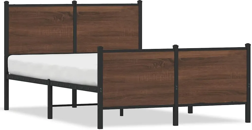 Lit 120x200 cm pour petite chambre, cadre métallique brun aspect bois