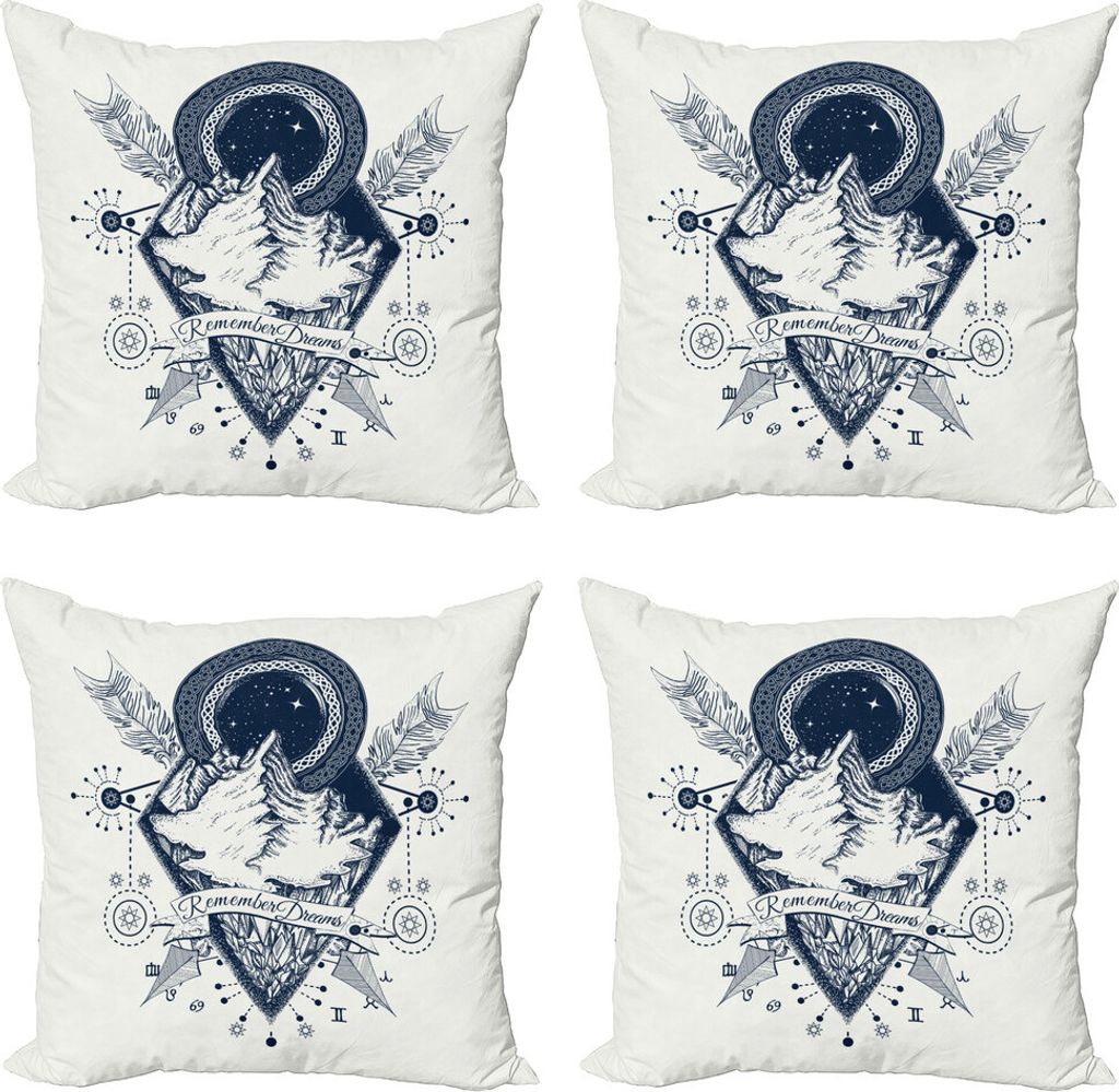 ABAKUHAUS Abenteuer Kissenbezug Set (4 Stück), Boho Berge Arrows, Moderner Doppelseitiger Digitaldruck, 40 cm x 40 cm, Dunkelblau Weiß