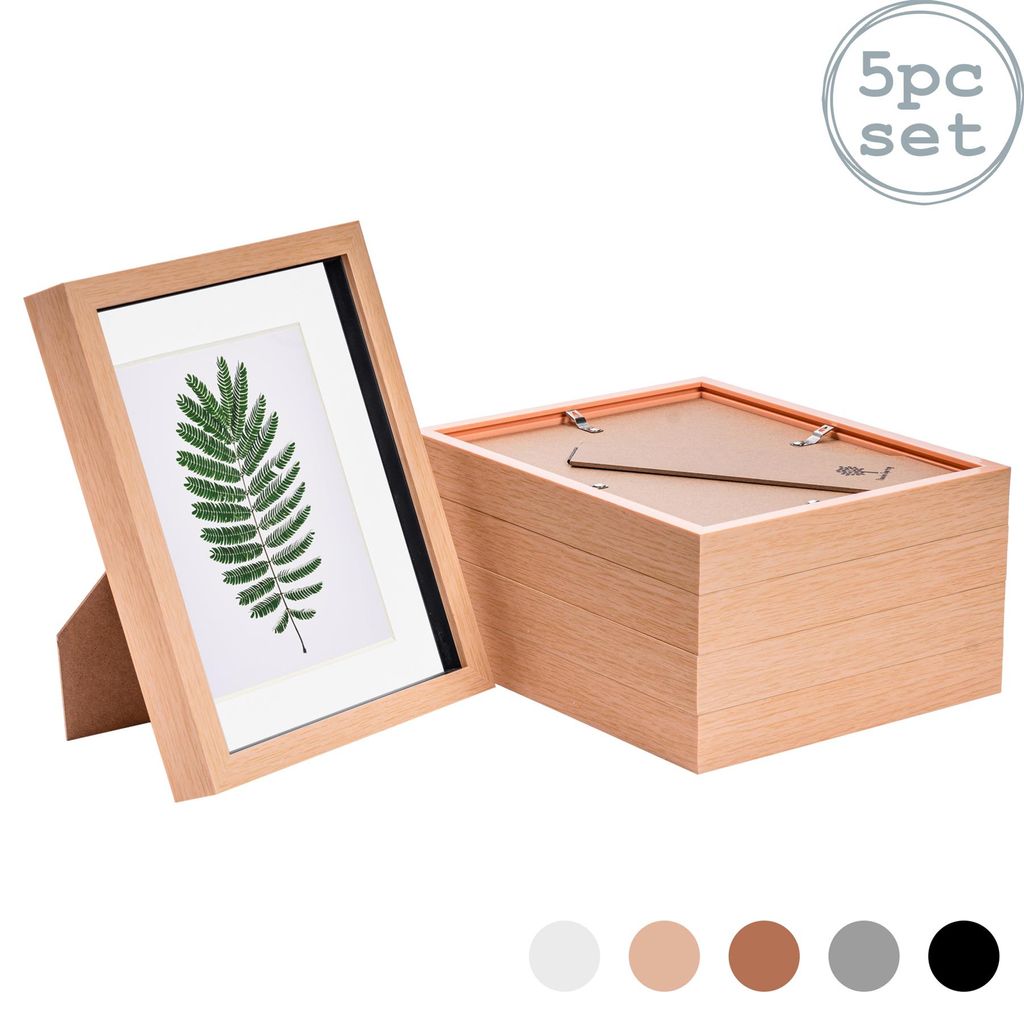 Nicola Spring 5 Stück 8 x 10 3D-Schatten-Kasten-Foto-Rahmen-Set - Craft Anzeigen Bilderrahmen mit 5 x 7 Montage - Glas Aperture - helles Holz