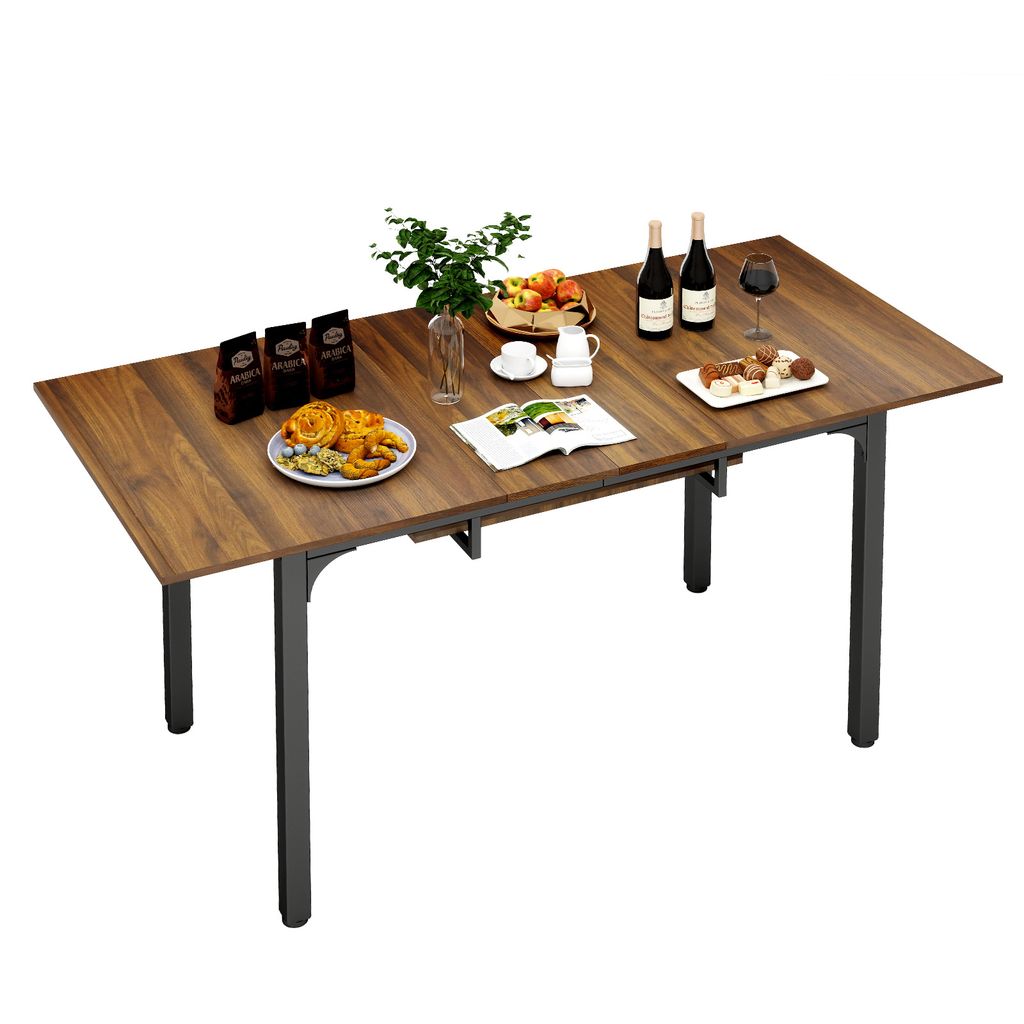 Puluomis Ausziehbarer Esstisch 110-149 cm verstellbar, mit Stauraum MDF Platte, inklusive verstellbaren Füßen für 4-8 Personen schwarz braun