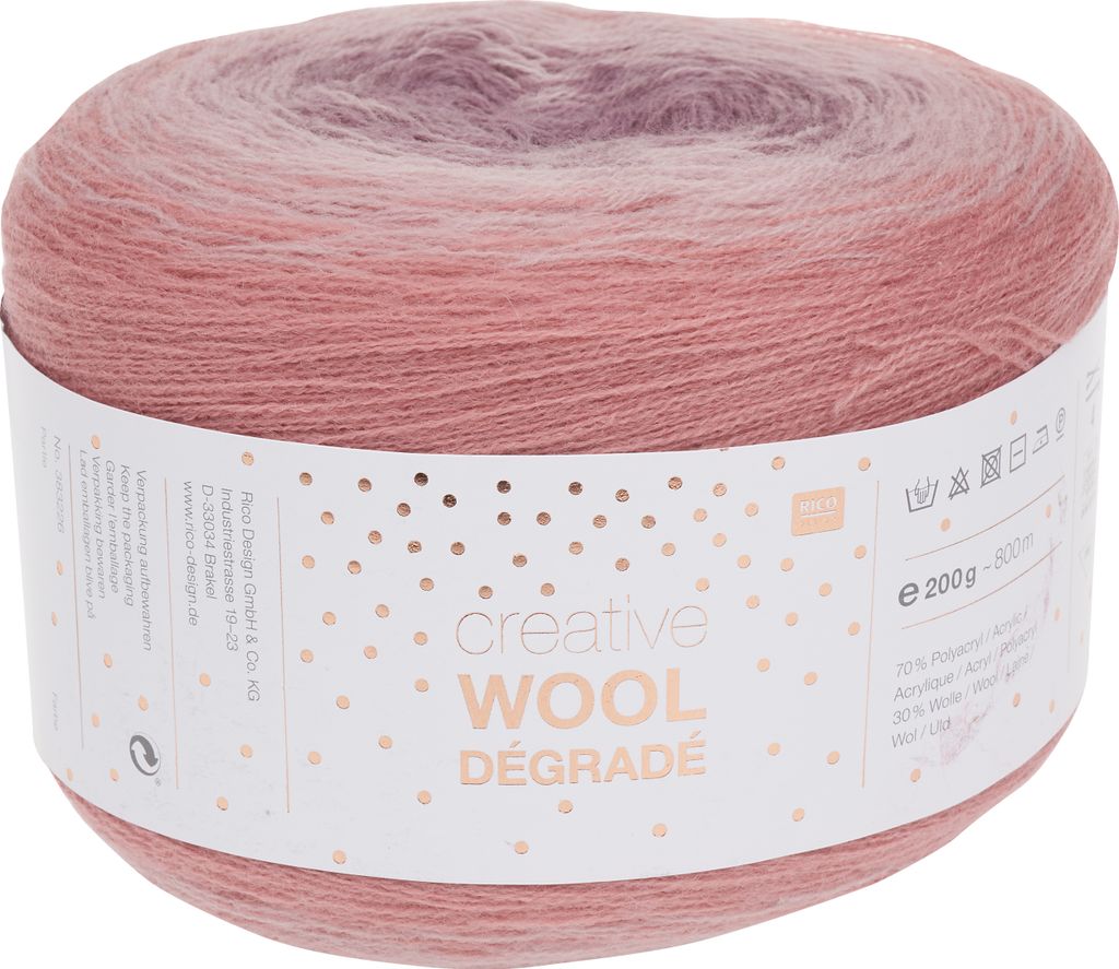 Rico Design Creative Wool Dégradé 800m 200g Strickgarn Farbverlauf Wolle Mauve/Rosa