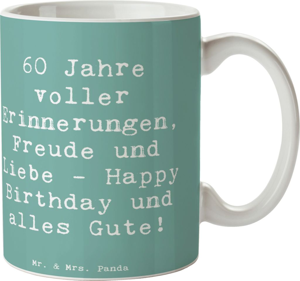 Mr. & Mrs. Panda Pott Spruch 60. Geburtstag Glückwunsch - Meeresbrise - Geschenk, Teepott, Happy Birthday, Alter, sechzigster, Kaffeetasse, Geburt...