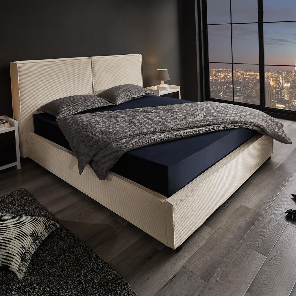 riess-ambiente Modernes Boxbett ROCCO 180x200cm beige Cord mit Stauraum
