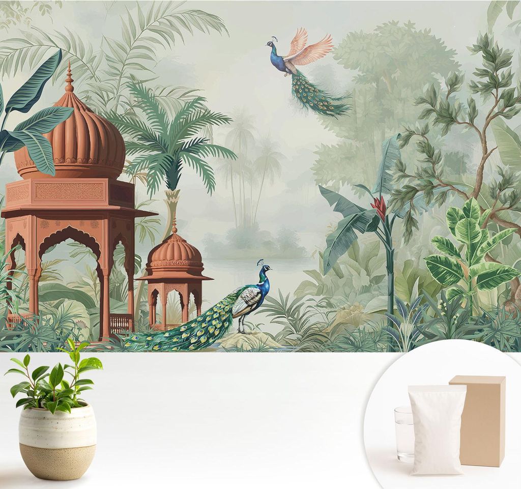Fototapete - 104x70 cm - Tapete - Wandtapete - Wandbilder - Dekofolie - Tapete Folie - Wand - Dekoration - Wohnzimmer - Peacock Gardens