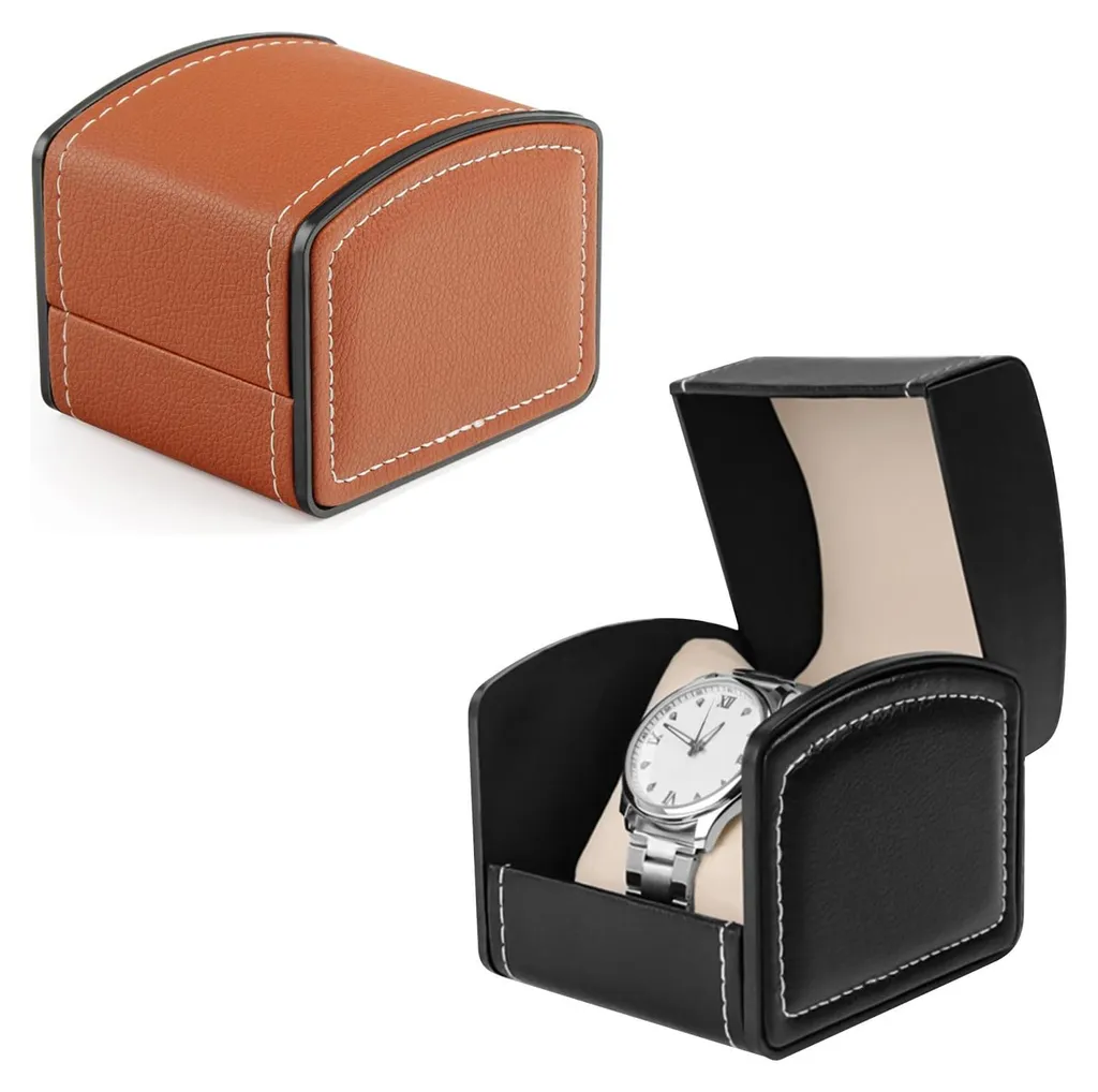 Coffret de rangement pour montres 2 pièces en cuir PU noir et marron
