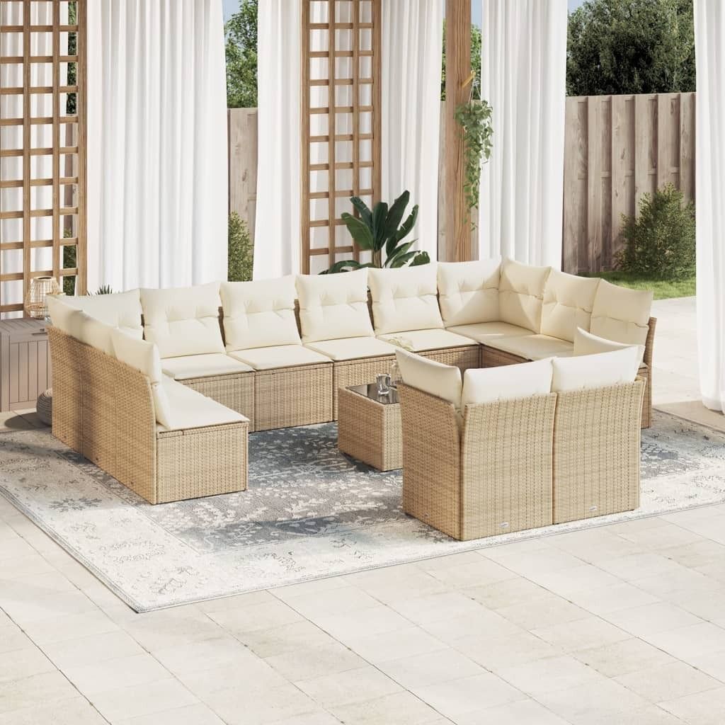 Maison Exclusive - 13-tlg. Garten-Sofagarnitur mit Kissen Beige Poly Rattan