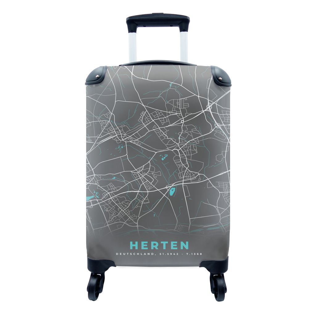 MuchoWow Koffer Handgepäck Trolley Rollkoffer Kleine Reisekoffer mit 4 Rollen - Hirsche - Stadtplan - Blau - Karte - Deutschland - Cabin Size < ...