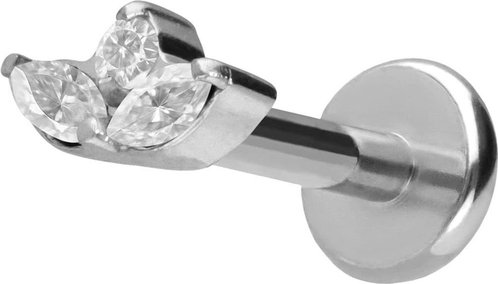Ohrpiercing, Nasenpiercing Titan Labret mit Push Fit LOTUSBLÜTE Silber Stablänge: 9mm | Stabstärke: 1,2mm