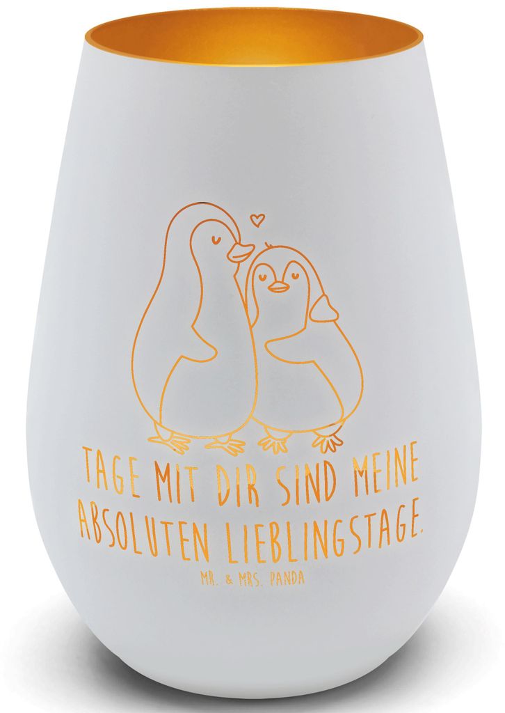 Mr. & Mrs. Panda Laterne Pinguin umarmen - Weiß - Geschenk, Liebe, Jahrestag, Hochzeitstag, Kerzenhalter, Windlicht Glas, Deko, Hochzeit, Teelicht...
