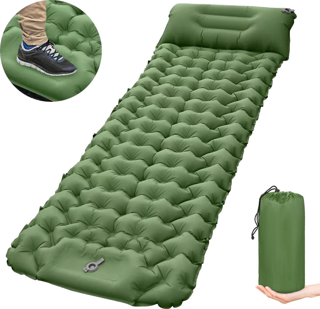 Camping-Isomatte mit Kissen, eingebauter Pumpe, ultraleichte, aufblasbare Isomatte, wasserdichte Camping-Luftmatratze fuer Rucksackreisen, Wandern,...