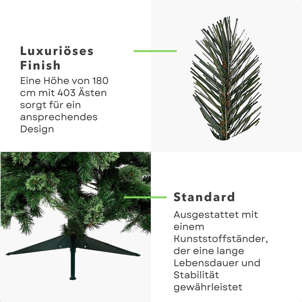 SALCAR Künstlicher Weihnachtsbaum 180cm Slim - Schmaler Christbaum PE/PVC