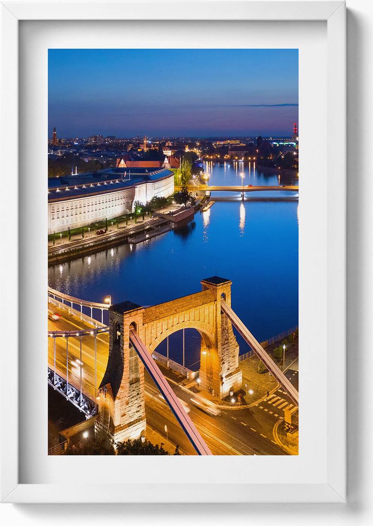 Stadt bei Nacht Wrocław– Wandbild mit Rahmen – Gerahmtes Bild – Wanddekoration – 40x60 cm – Weiß