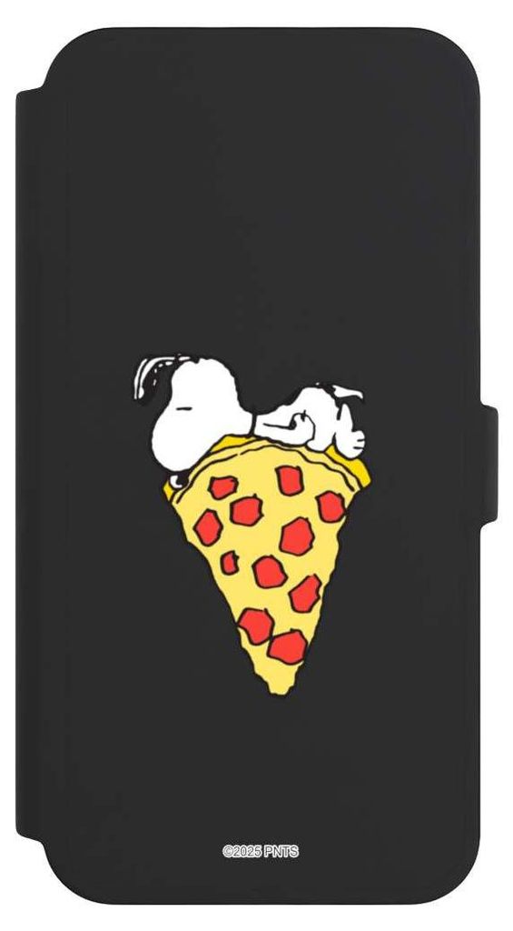 NIVOCASE Klapphülle für Apple iPhone 16 Pro Max Handyhülle aus Kunst Leder NIVOflip schwarz Pizza Peanuts Snoopy