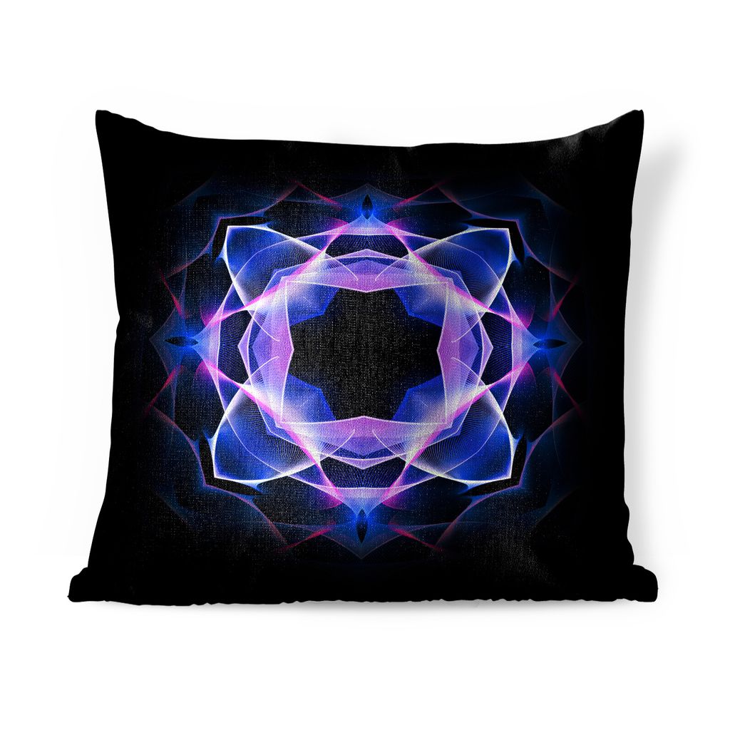 MuchoWow Zierkissen Sofakissen Wohnzimmer Dekokissen 50x50 cm Blaues Neon-Mandala-Kaleidoskop-Muster auf Schwarz - Komfort - Sofakissen