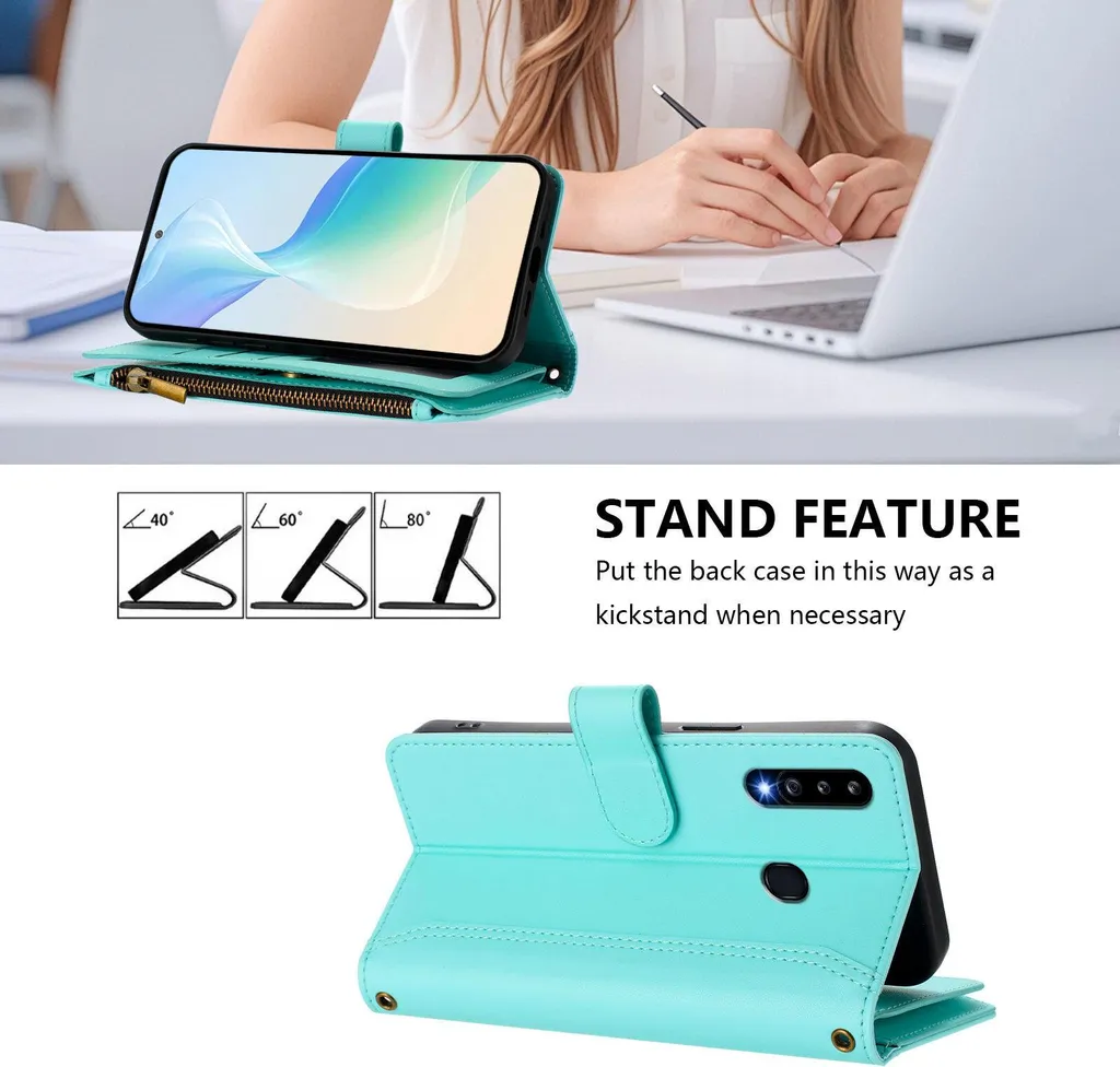 Cover Samsung A20s Verde Menta Portafoglio con Zip e Laccio Mano - 2