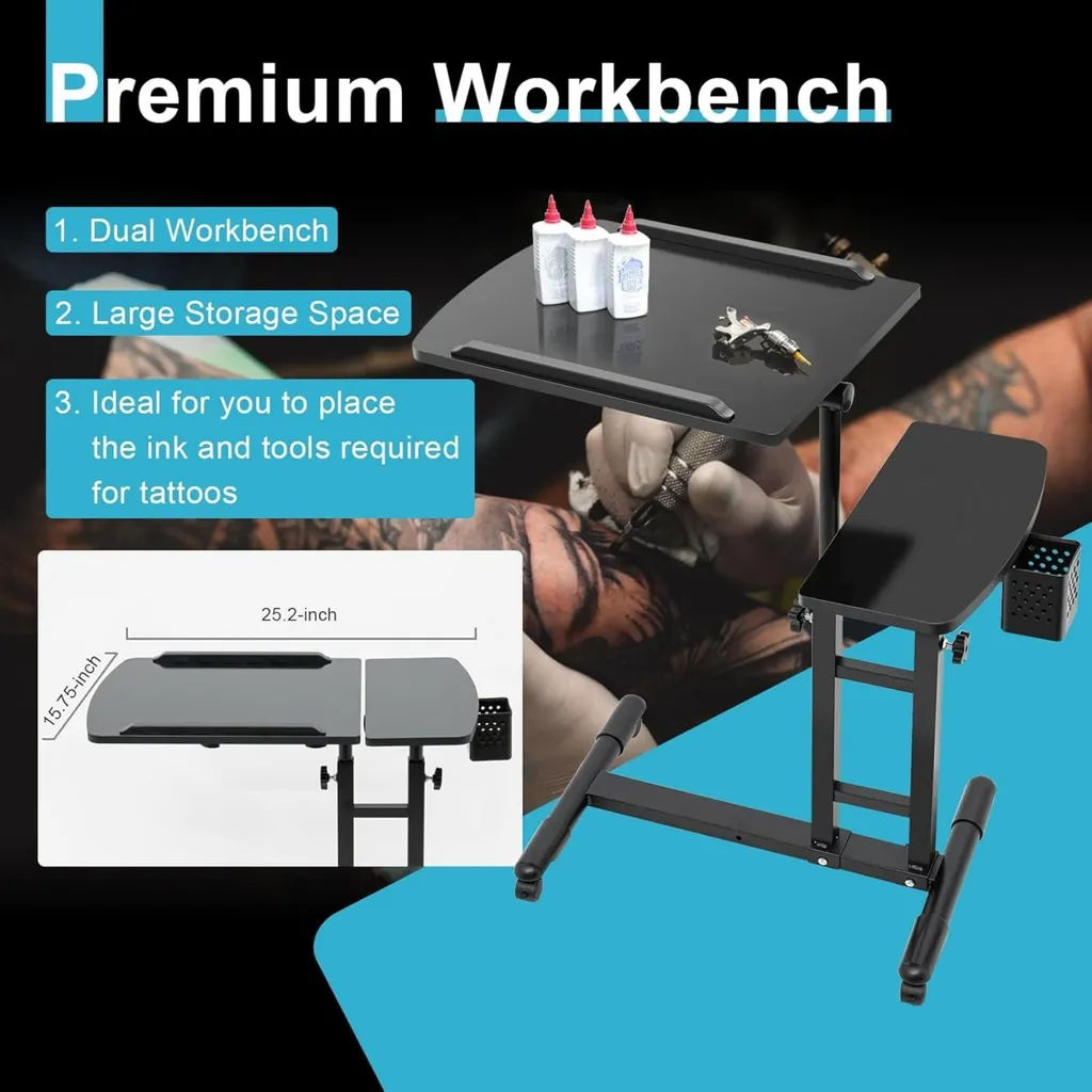 Poste de travail tatouage réglable noir moderne - Châssis en Acier - 4