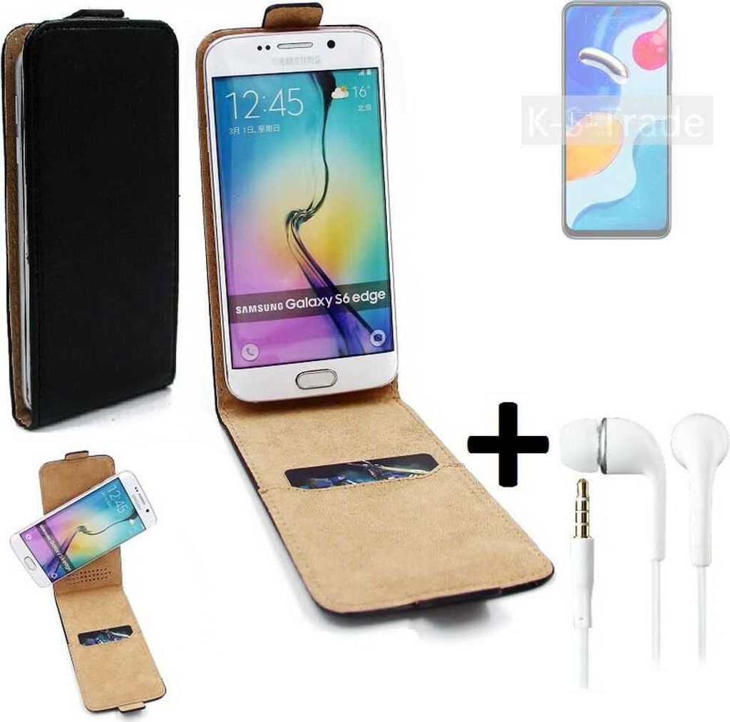 K-S-Trade Handyhülle + Kopfhörer kompatibel mit Xiaomi Redmi Note 11S Global 360° Flipstyle Schutzhülle Smartphone Tasche Case Flip cover schwarz