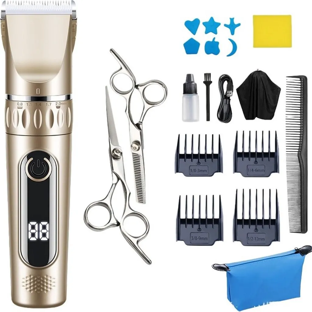 Tondeuse à Cheveux Électrique Dorée INF avec Ciseaux de Coupe Maison