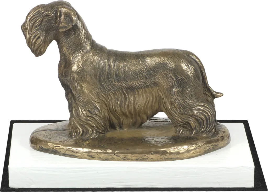 Statuette Terrier Tchèque Finition Main Socle Blanc Trophée Art Dog