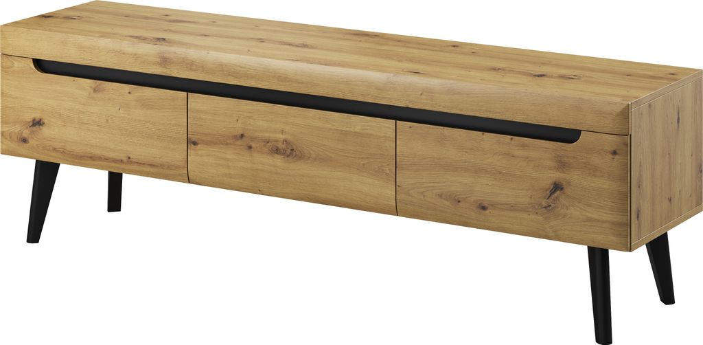 Rtv Schrank Eiche Artisan 160 Cm Modernes Design Auf Schwarzen Beinen