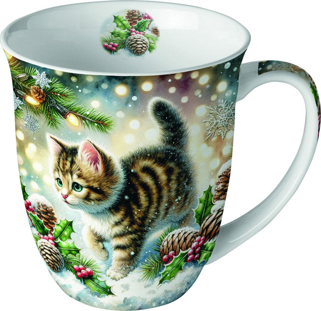 Tasse Niedliche Katze im Schnee Produktbild 