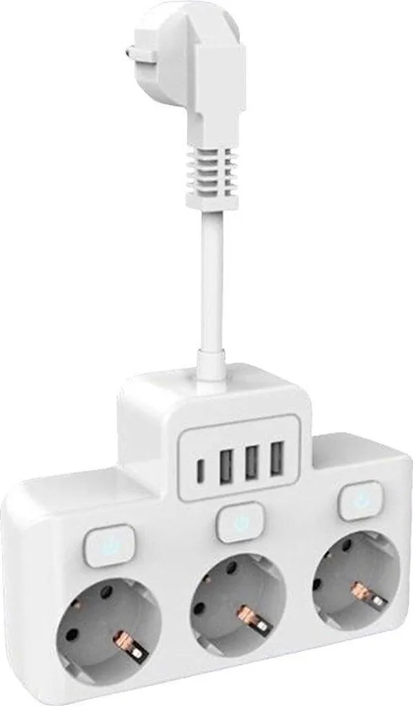 Multiprise pivotante à 180° munie d'un interrupteur et de 3 prises USB