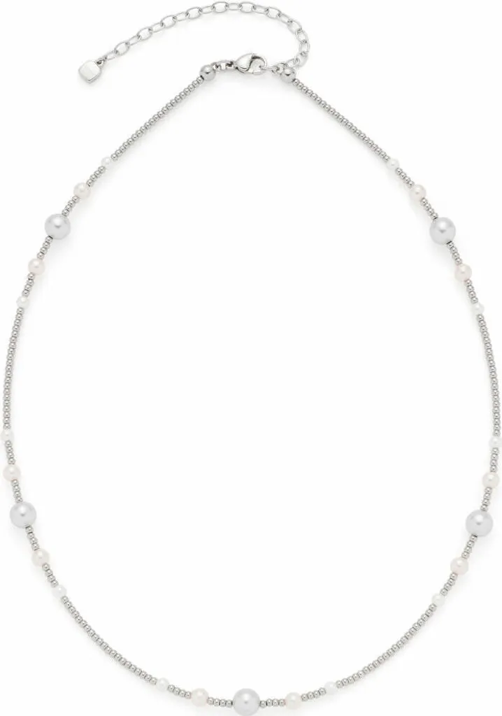 Jewels by Leonardo, collana con clip & mix Ilvi, catena lunga in acciaio inox argentato, diverse perle in acciaio inox, 70-72,4 cm di lunghezza