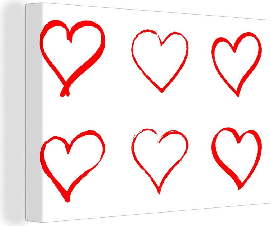 OneMillionCanvasses - Leinwandbilder - 150x100 cm, Eine Illustration mit sechs roten Herzen, Wandbilder Kunstdruck Wanddekoration