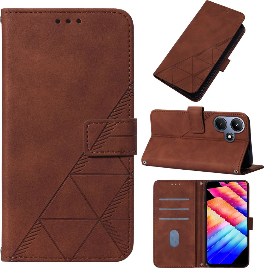 Hülle für Infinix Hot 30i X669 Prägung Flip Leder Kartenfächer Schutzhülle mit Ständer Braun