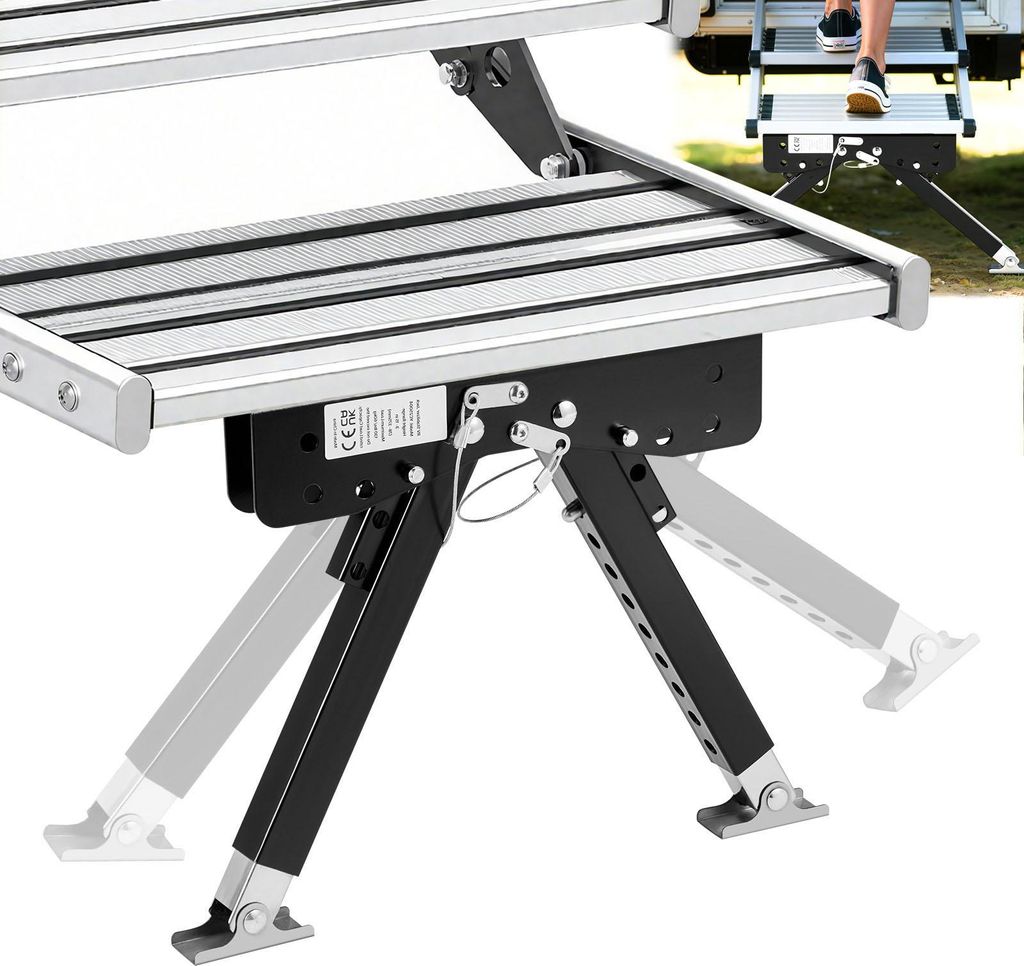 SucceBuy Höhenverstellbares Stufenstütz-Set aus pulverbeschichtetem Stahl, ideal zur Stabilisierung von Treppen an Wohnwagen, Reiseanhängern und...
