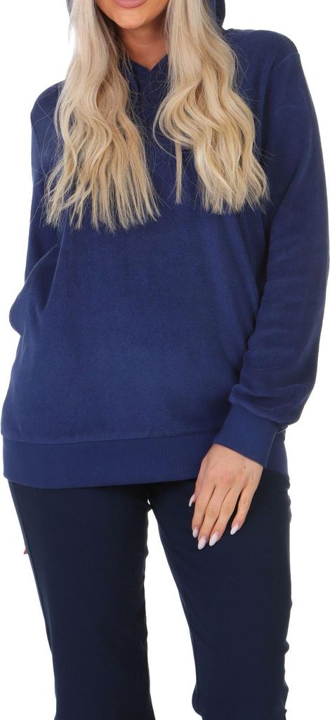 Damen langarm Frottee Schlafanzug Oberteil Hoodie Mix & Match – ideal zu kombinieren ; marine , 44