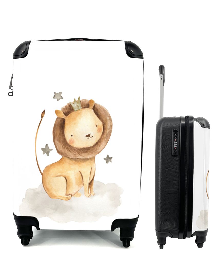 MuchoWow Koffer Handgepäck Trolley Rollkoffer Kleine Reisekoffer mit 4 Rollen - Löwe - Sterne - Krone - Cabin Size < 55x40x23 cm & 55x40x20 cm ...