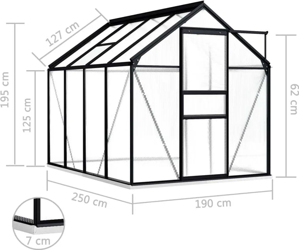Serre de jardin en aluminium et polycarbonate 4,75 m² avec embase fixe - 8